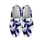 Grey Alien Face Pattern Print White Slip On Shoes