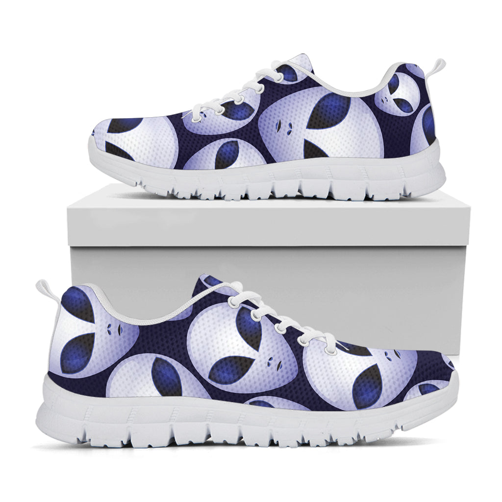 Grey Alien Face Pattern Print White Sneakers