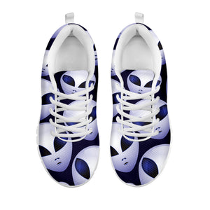 Grey Alien Face Pattern Print White Sneakers