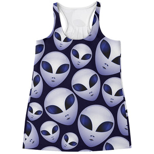 Grey Alien Face Pattern Print Women's Racerback Tank Top