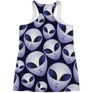 Grey Alien Face Pattern Print Women's Racerback Tank Top