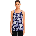 Grey Alien Face Pattern Print Women's Racerback Tank Top