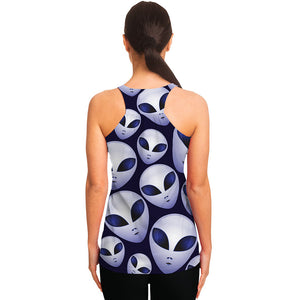 Grey Alien Face Pattern Print Women's Racerback Tank Top