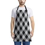 Grey And Black Argyle Pattern Print Apron