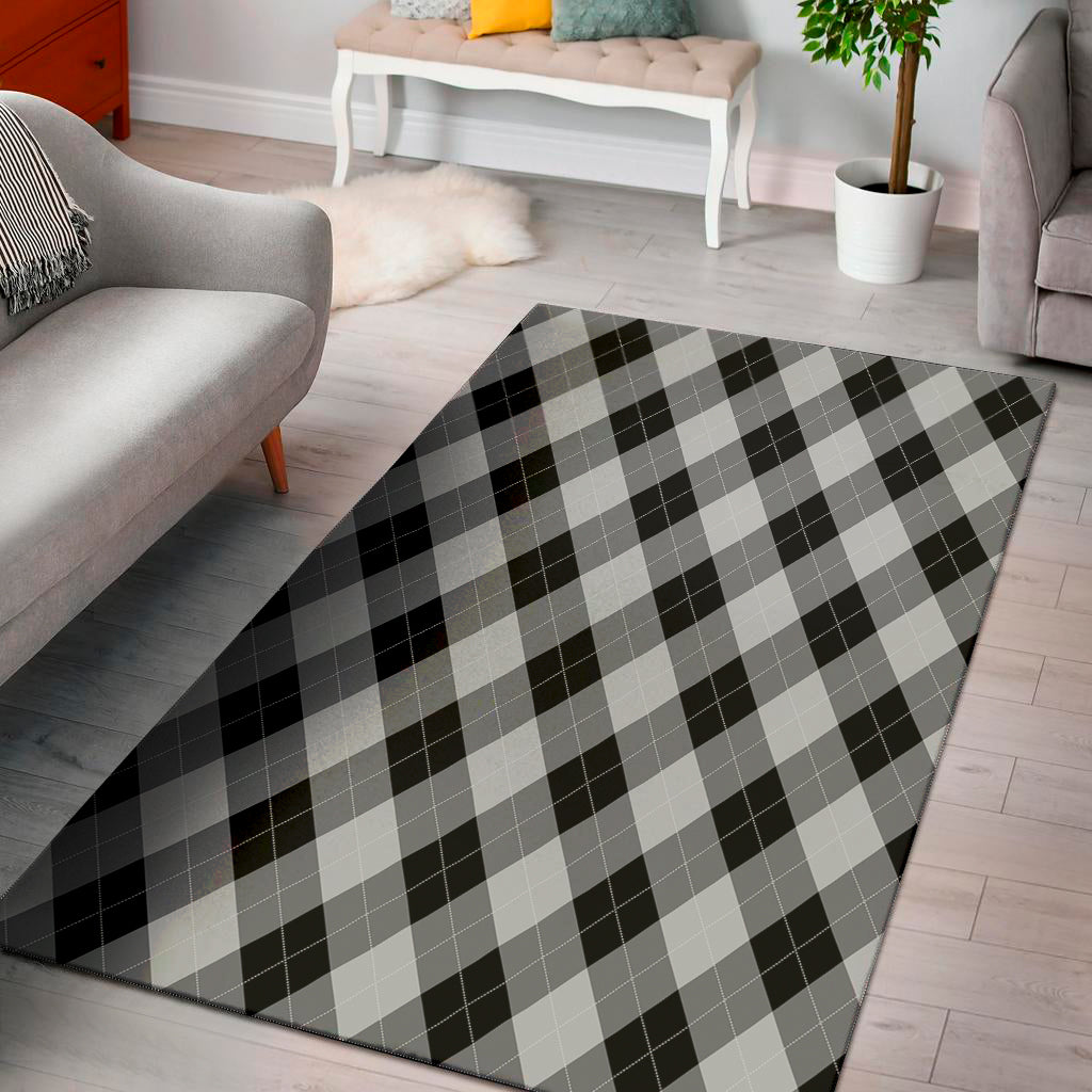 Grey And Black Argyle Pattern Print Area Rug