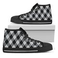 Grey And Black Argyle Pattern Print Black High Top Sneakers