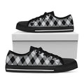 Grey And Black Argyle Pattern Print Black Low Top Sneakers