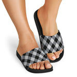 Grey And Black Argyle Pattern Print Black Slide Sandals