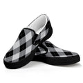 Grey And Black Argyle Pattern Print Black Slip On Sneakers