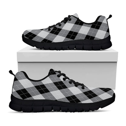 Grey And Black Argyle Pattern Print Black Sneakers