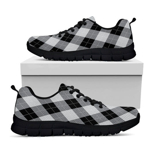Grey And Black Argyle Pattern Print Black Sneakers