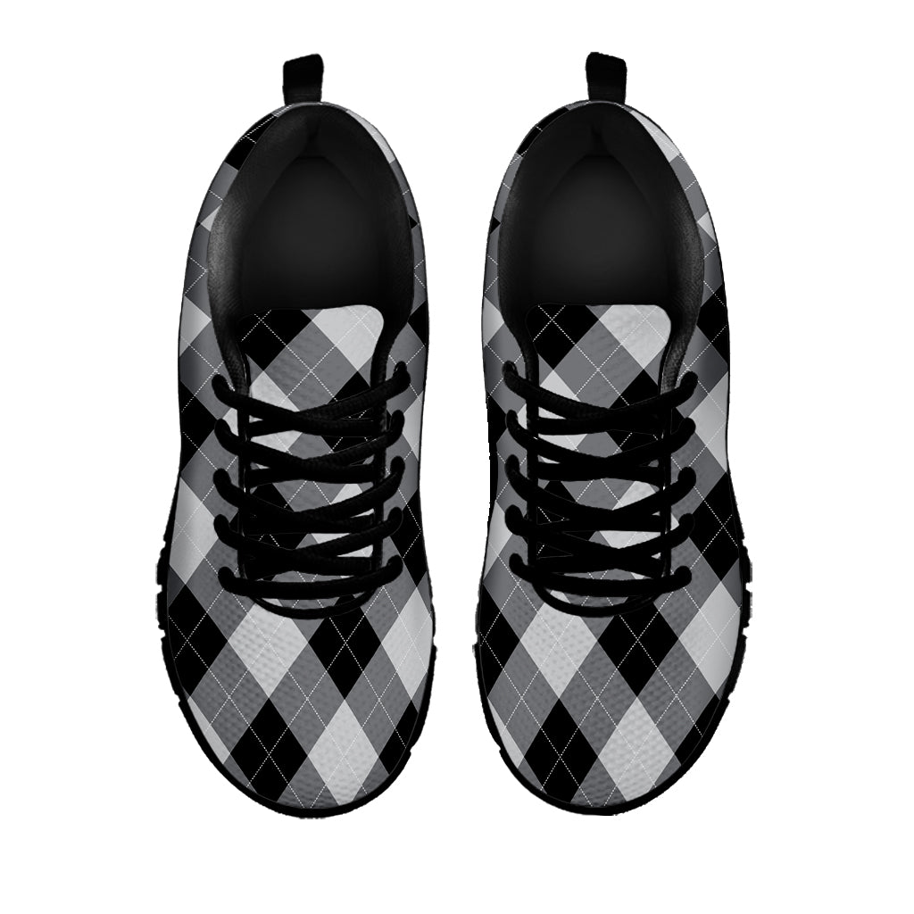 Grey And Black Argyle Pattern Print Black Sneakers
