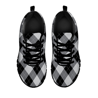 Grey And Black Argyle Pattern Print Black Sneakers