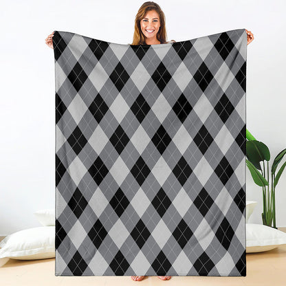 Grey And Black Argyle Pattern Print Blanket