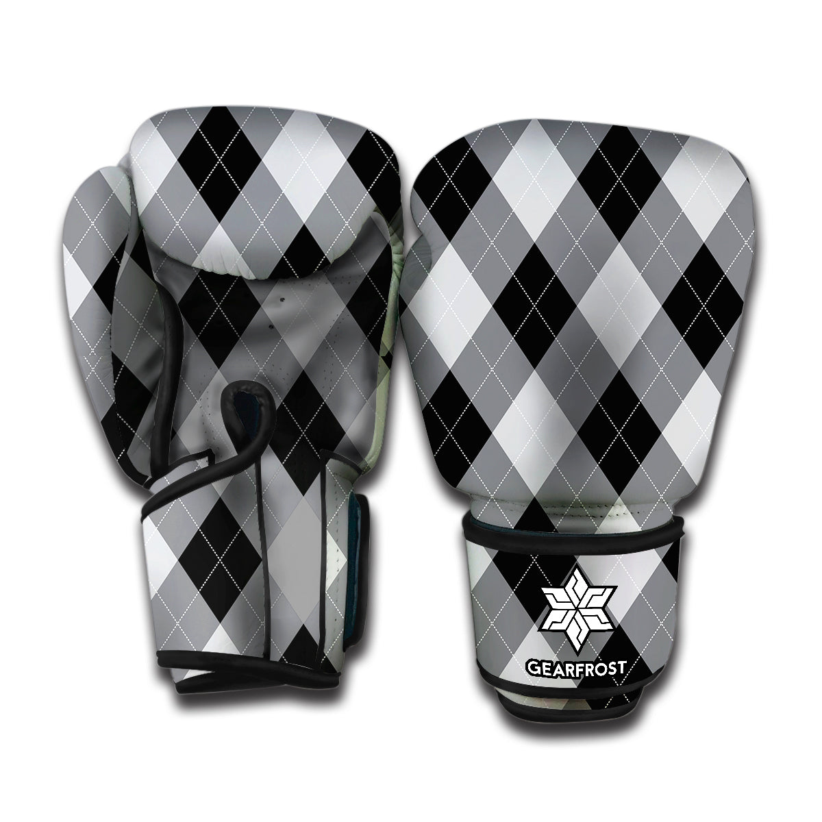 Grey And Black Argyle Pattern Print Boxing Gloves