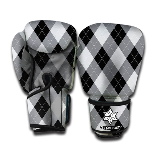 Grey And Black Argyle Pattern Print Boxing Gloves
