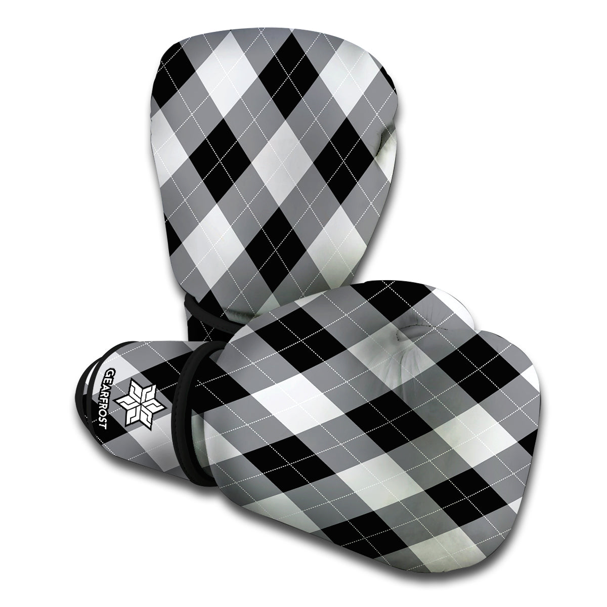 Grey And Black Argyle Pattern Print Boxing Gloves