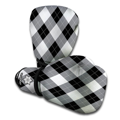 Grey And Black Argyle Pattern Print Boxing Gloves