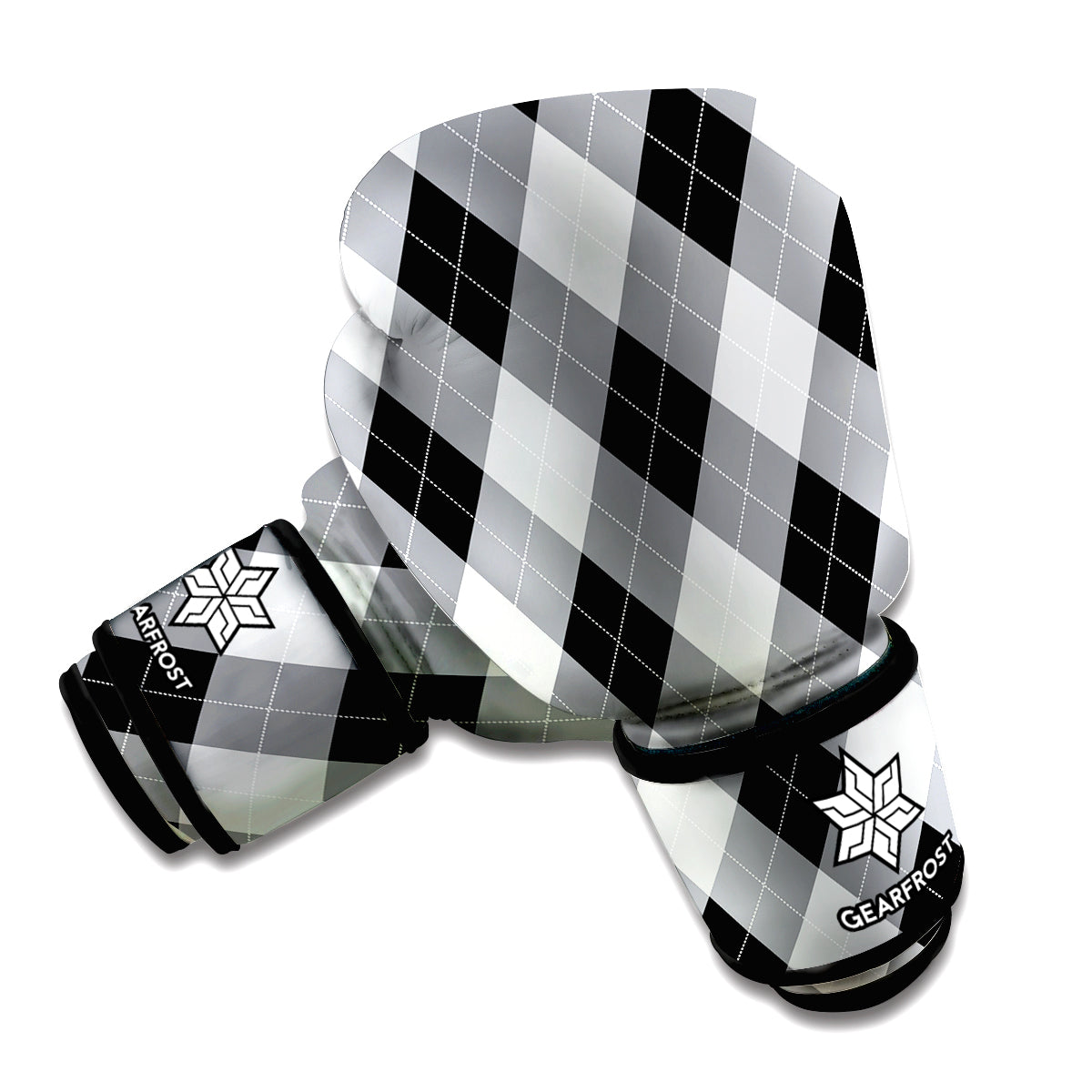 Grey And Black Argyle Pattern Print Boxing Gloves
