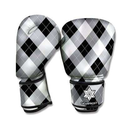 Grey And Black Argyle Pattern Print Boxing Gloves