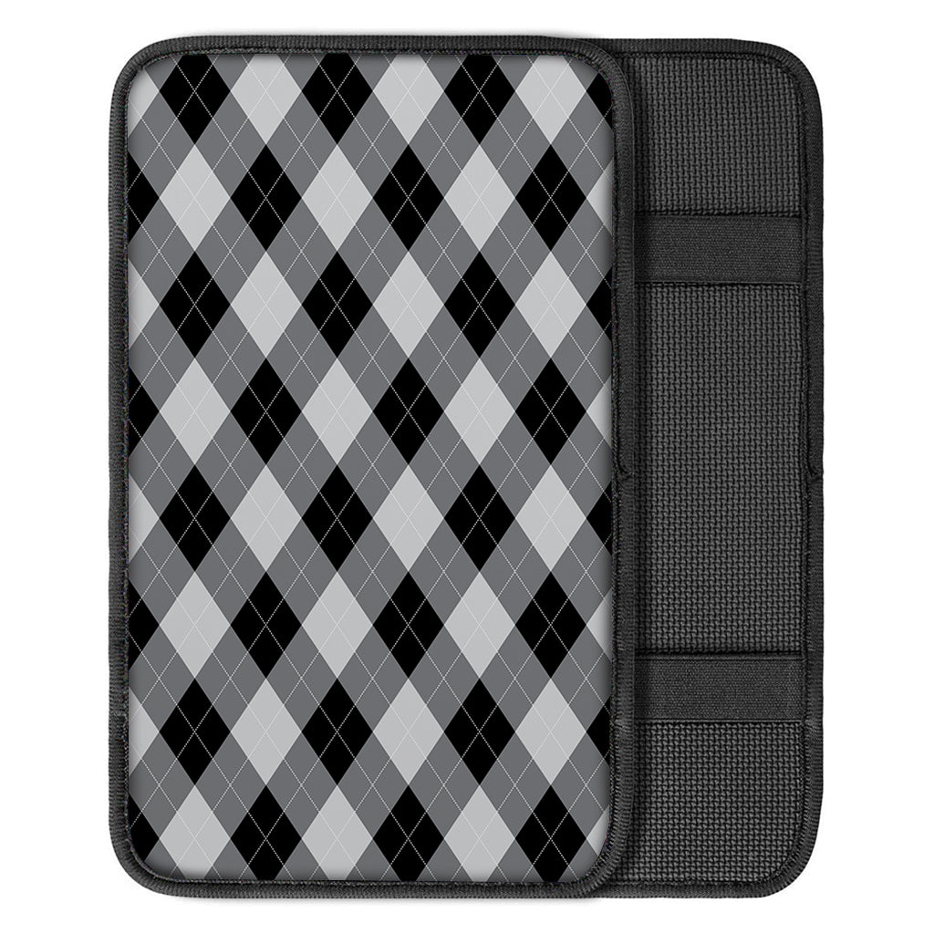 Grey And Black Argyle Pattern Print Car Center Console Cover