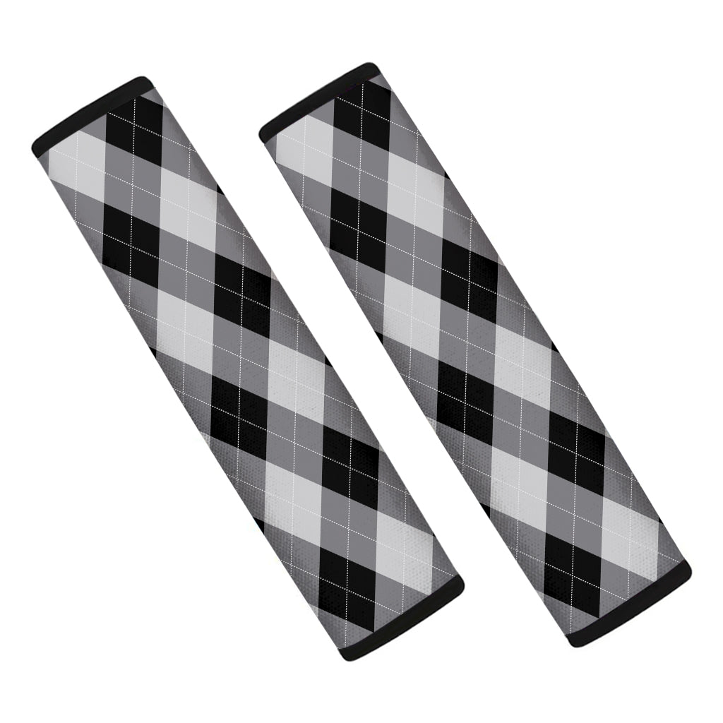 Grey And Black Argyle Pattern Print Car Seat Belt Covers