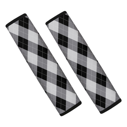 Grey And Black Argyle Pattern Print Car Seat Belt Covers