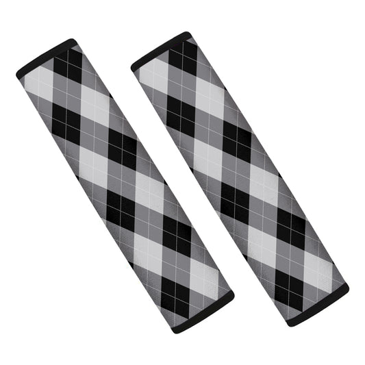 Grey And Black Argyle Pattern Print Car Seat Belt Covers