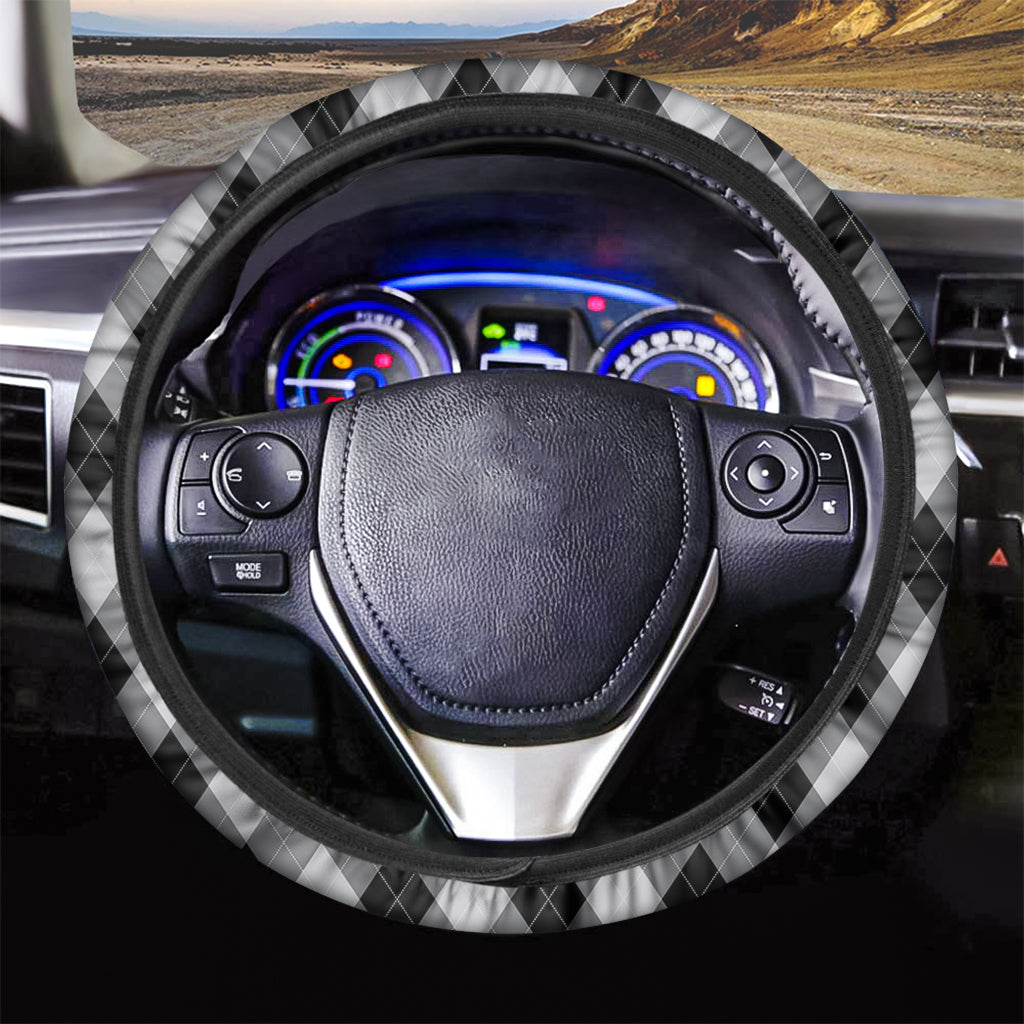 Grey And Black Argyle Pattern Print Car Steering Wheel Cover