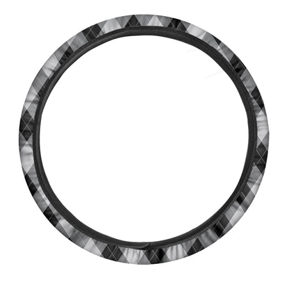 Grey And Black Argyle Pattern Print Car Steering Wheel Cover