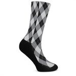 Grey And Black Argyle Pattern Print Crew Socks