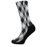 Grey And Black Argyle Pattern Print Crew Socks