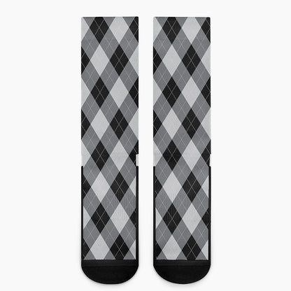 Grey And Black Argyle Pattern Print Crew Socks