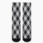 Grey And Black Argyle Pattern Print Crew Socks