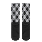 Grey And Black Argyle Pattern Print Crew Socks