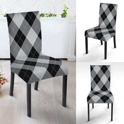 Grey And Black Argyle Pattern Print Dining Chair Slipcover