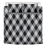 Grey And Black Argyle Pattern Print Duvet Cover Bedding Set