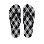 Grey And Black Argyle Pattern Print Flip Flops