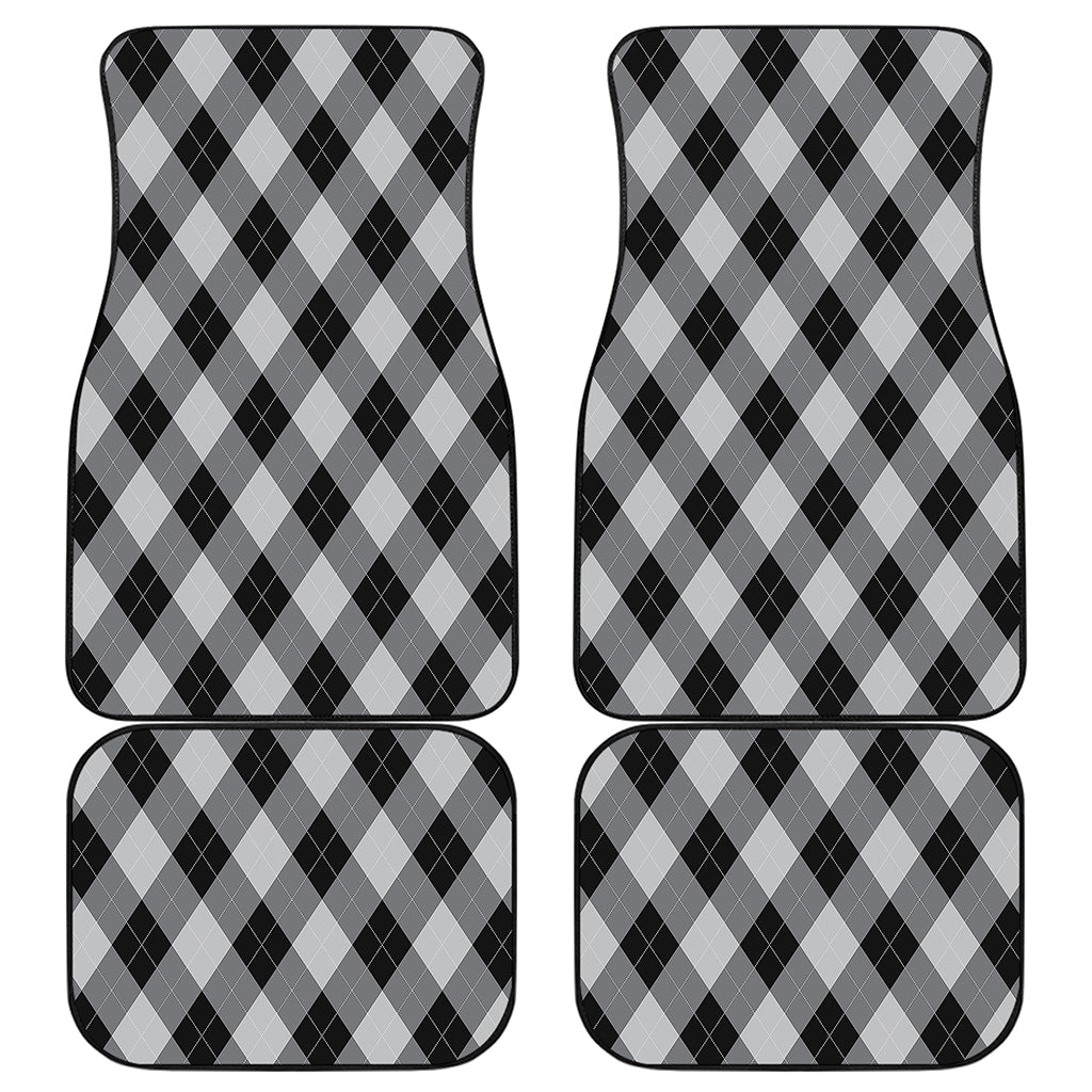 Grey And Black Argyle Pattern Print Front and Back Car Floor Mats