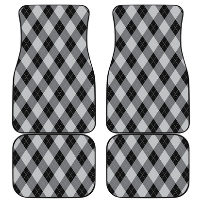 Grey And Black Argyle Pattern Print Front and Back Car Floor Mats