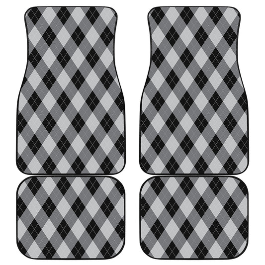 Grey And Black Argyle Pattern Print Front and Back Car Floor Mats