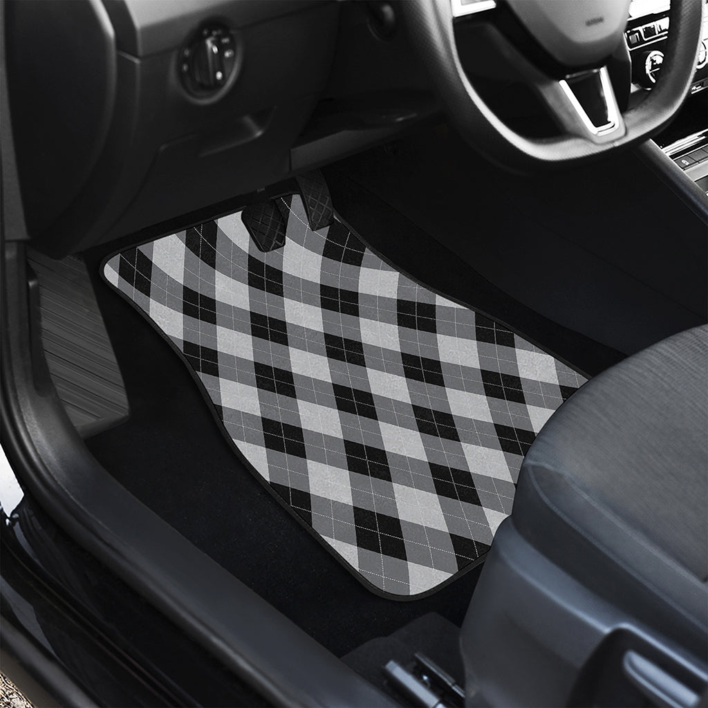 Grey And Black Argyle Pattern Print Front and Back Car Floor Mats