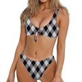 Grey And Black Argyle Pattern Print Front Bow Tie Bikini