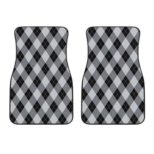Grey And Black Argyle Pattern Print Front Car Floor Mats