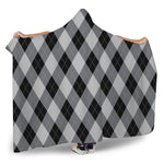 Grey And Black Argyle Pattern Print Hooded Blanket