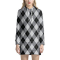 Grey And Black Argyle Pattern Print Pullover Hoodie Dress