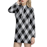 Grey And Black Argyle Pattern Print Hoodie Dress