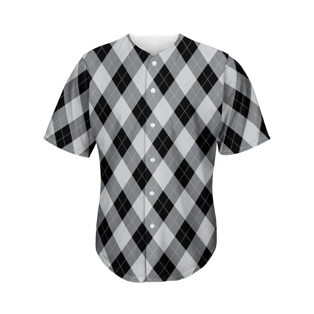 Grey And Black Argyle Pattern Print Men's Baseball Jersey