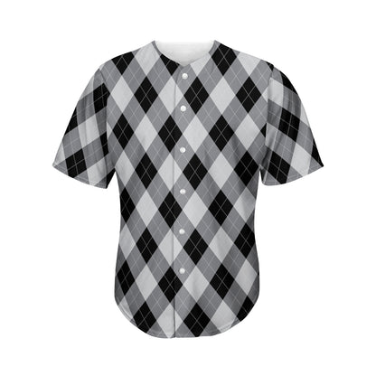 Grey And Black Argyle Pattern Print Men's Baseball Jersey