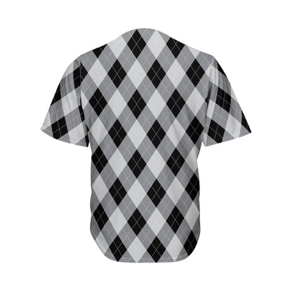 Grey And Black Argyle Pattern Print Men's Baseball Jersey